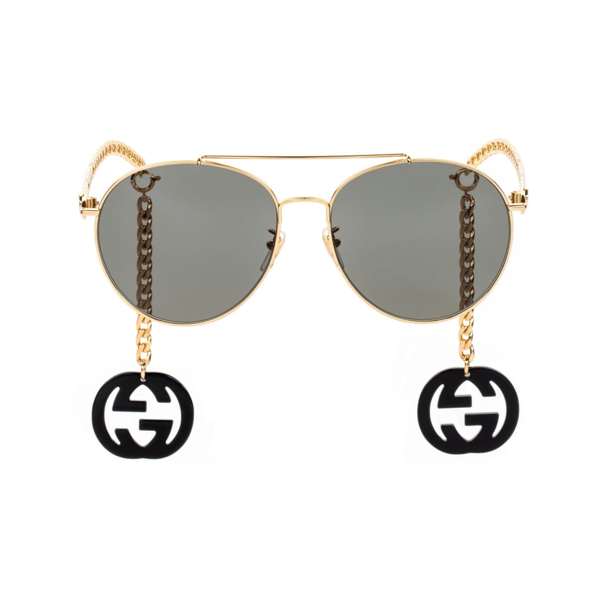 Gucci Chain Oversize Square Charm Sunglasses in Shiny Endura Gold